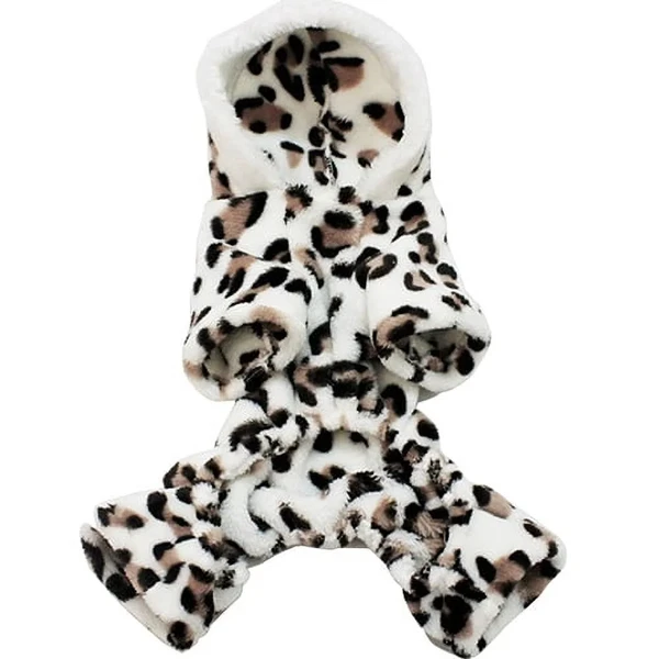 Leopard Winter Pet Jumpsuit – Soft Fleece Hoodie Pajamas for Dogs (Chest 50 cm, Neck 30 cm, Length 37 cm)