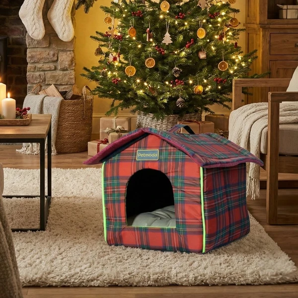 Petmoda Christmas Dream House Pet Bed – Cozy Indoor Dog & Cat House (Large 40×45×40 cm)
