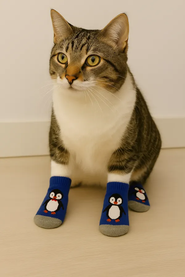 Anti-Slip Christmas Socks Penguin Design – 4pcs Set for Cats (L:7cm,W:3cm)