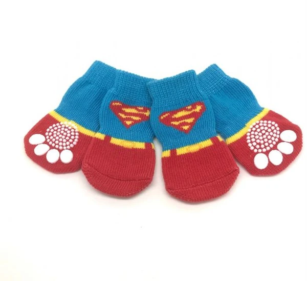 Superman Pet Socks – Anti-Slip Socks for Small & Medium Dogs (L:8cm, W:4.5 cm)