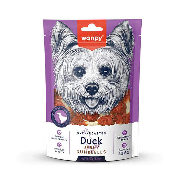 Wanpy Oven-Roasted Duck Jerky Dumbbells for Dogs – High Protein Low Fat Chewy Treats 100g