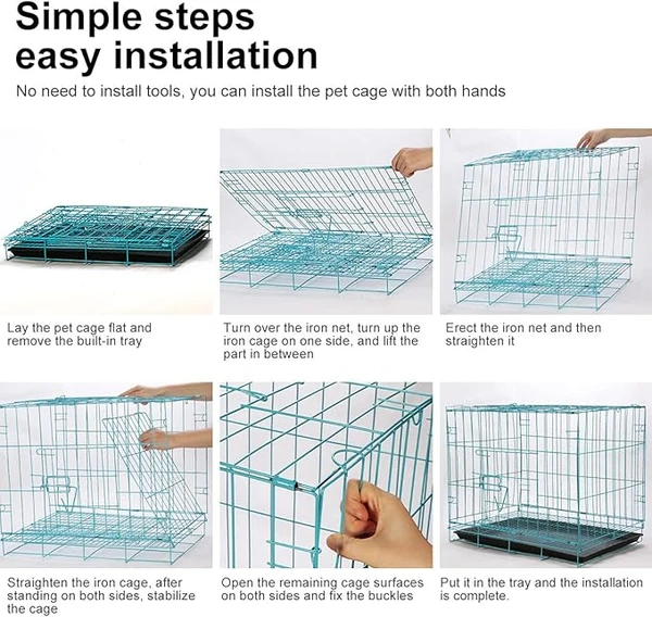 Foldable Metal Dog Cage with Front & Top Door – Heavy Duty Dog Crate with Removable Tray - Large 75×45×53cm