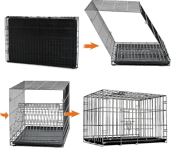 Foldable Iron Wire Dog Cage with Handle & Removable Tray – 45×30×37 cm | Small Dog Crate