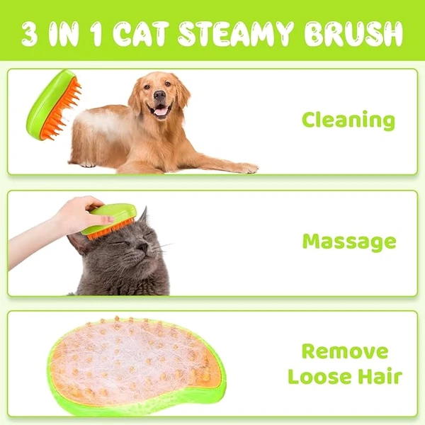 3-in-1 Steamy Cat Brush – Self-Cleaning, Rechargeable Grooming Brush for Pet Hair Removal & Massage