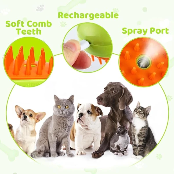 3-in-1 Steamy Cat Brush – Self-Cleaning, Rechargeable Grooming Brush for Pet Hair Removal & Massage