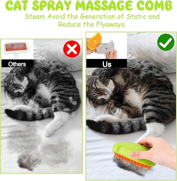 3-in-1 Steamy Cat Brush – Self-Cleaning, Rechargeable Grooming Brush for Pet Hair Removal & Massage
