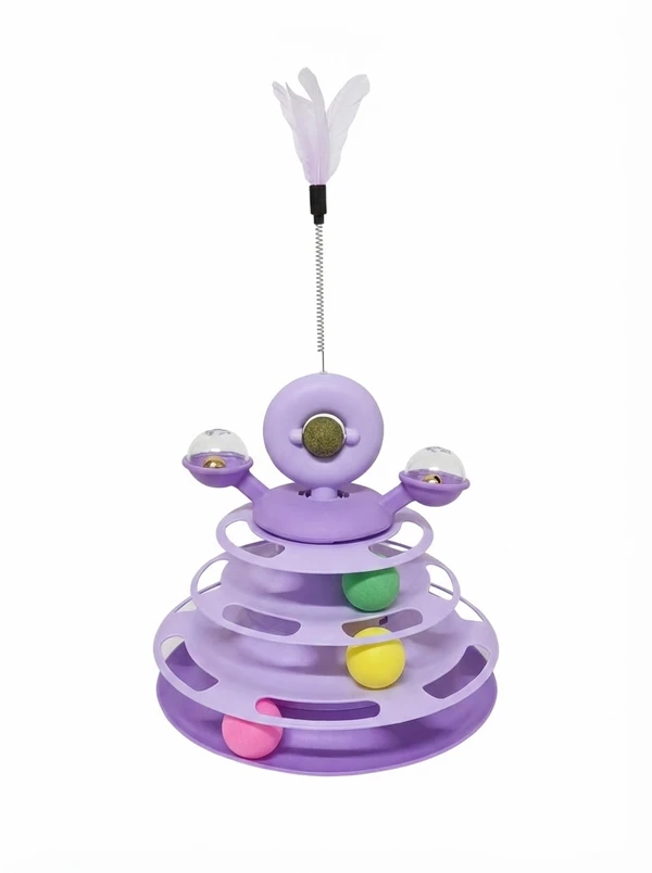 Interactive Cat Turntable Track Toy with Catnip Stick – 4-Level Circle Ball Toy (24 cm)