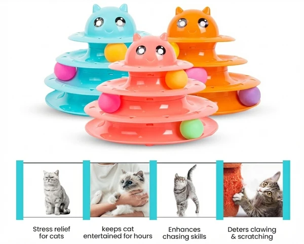 Cat Toy Pet Toy Ball Cat Interactive Toy Carousel Three-Tiered Play Wheel Track Tower Cat-Tickle Wheel 
