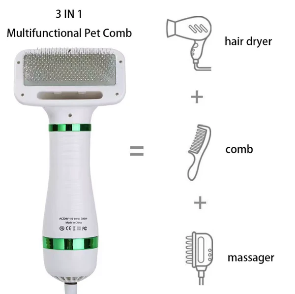 Pet Hair Dryer 2 in 1 Grooming Hair Blower, Adjustable Temperature Hair Comb Brush for Small and Medium Dogs and Cats
