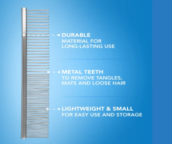 Metal Pet Comb 16.5cm – Stainless Steel Dog & Cat Grooming Comb for Thick Fur & Detangling