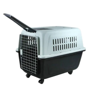 Portable Pet Travel Carrier Metal Door with Wheels (81*57*60cm) - Grey/Black