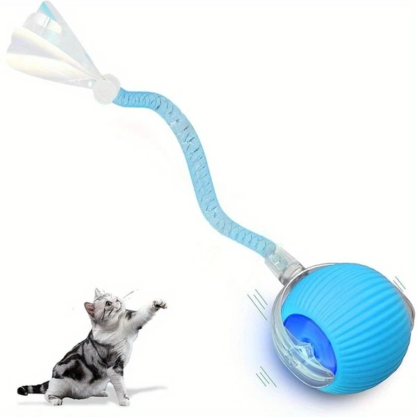 Interactive Smart Pet Toy Rolling Ball, Electric Toy Balls for Indoor Cats & Dogs Rechargeable with 2 Tails