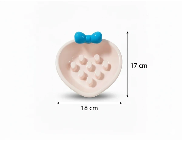 Heart-shaped Pet Slow Feeder Bowl with Cute Bow for Cats & Dogs