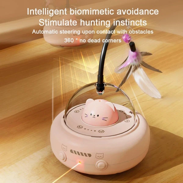 Interactive Smart Cat Teaser Toy with Laser & Rotating Feather – USB Rechargeable Automatic Play Toy for Indoor Cats