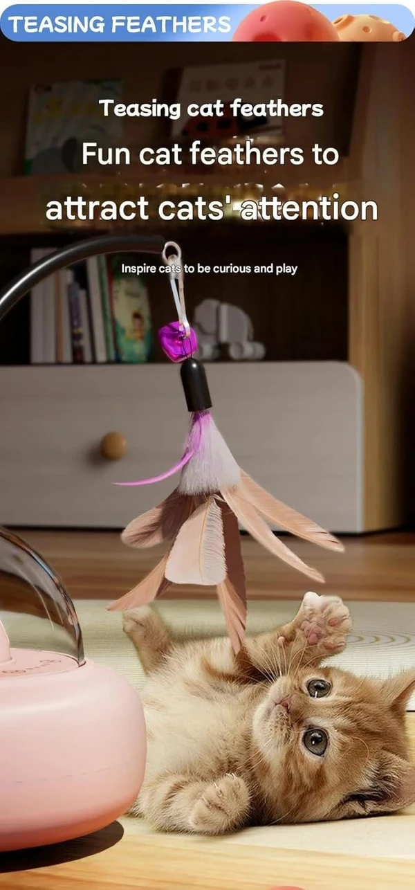 Interactive Smart Cat Teaser Toy with Laser & Rotating Feather – USB Rechargeable Automatic Play Toy for Indoor Cats