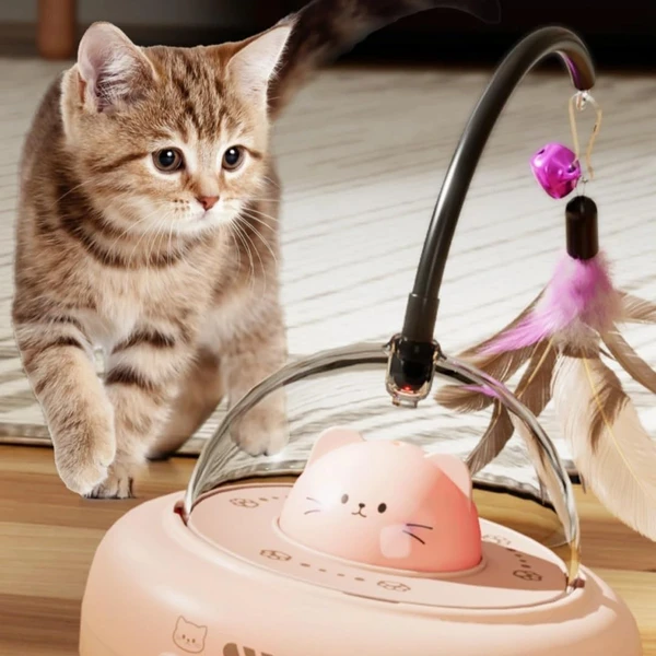 Interactive Smart Cat Teaser Toy with Laser & Rotating Feather – USB Rechargeable Automatic Play Toy for Indoor Cats