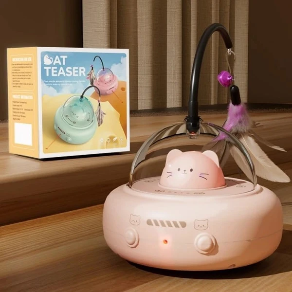 Interactive Smart Cat Teaser Toy with Laser & Rotating Feather – USB Rechargeable Automatic Play Toy for Indoor Cats