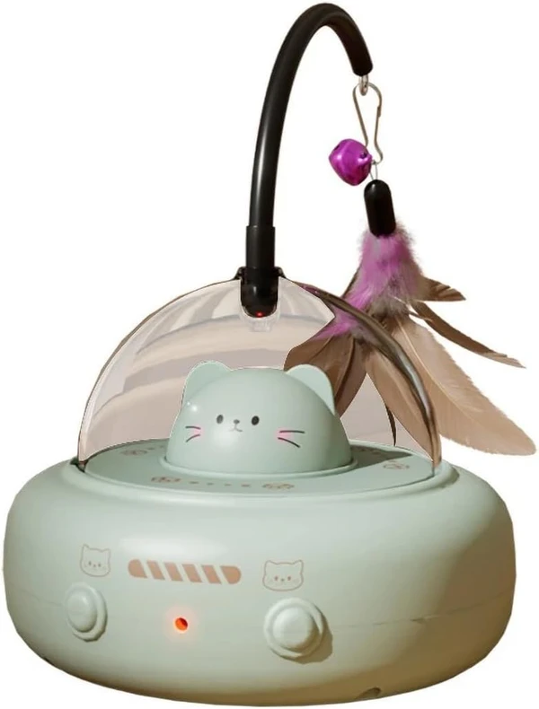 Interactive Smart Cat Teaser Toy with Laser & Rotating Feather – USB Rechargeable Automatic Play Toy for Indoor Cats