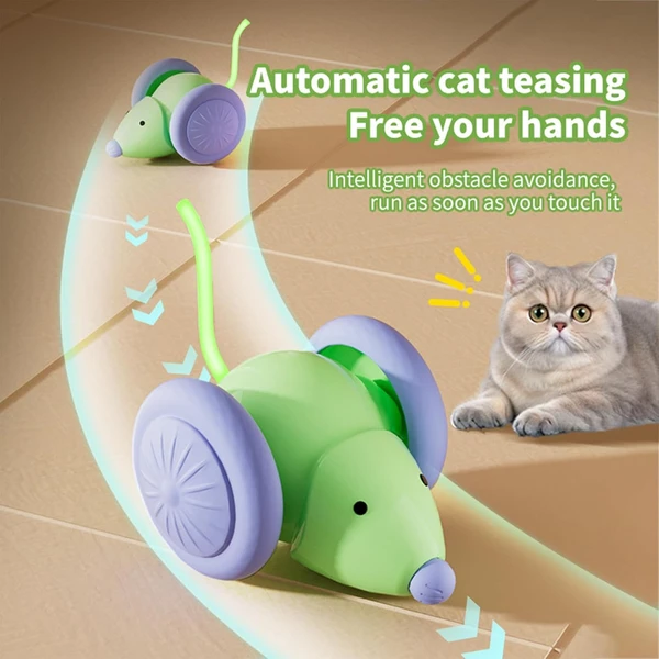 Rechargeable Interactive Smart Sensing Moving Cat Mouse Toy with LED Lights 