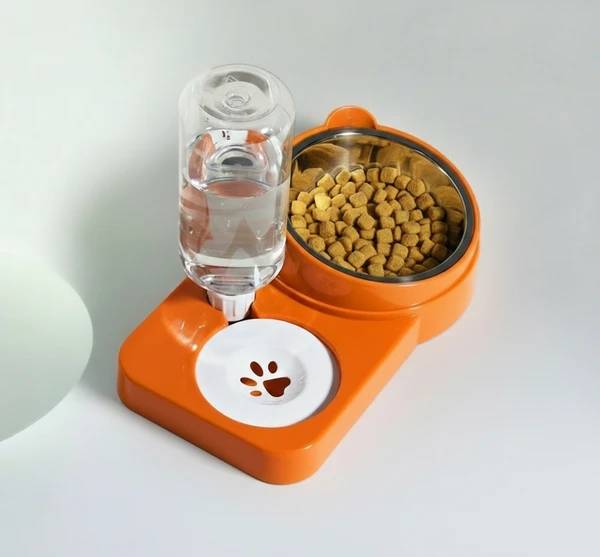 2-in-1 Pet Food and 500ml Water Dispenser for Dogs & Cats