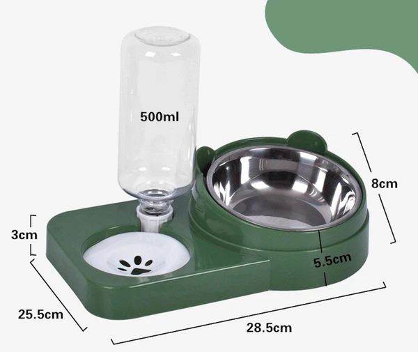 2-in-1 Pet Food and 500ml Water Dispenser for Dogs & Cats