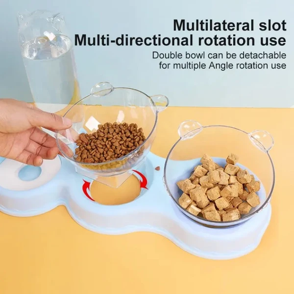 3-in-1 Pet Feeder with Two Bowls and Automatic Drinking Bottle