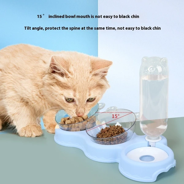 3-in-1 Pet Feeder with Two Bowls and Automatic Drinking Bottle