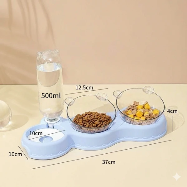 3-in-1 Pet Feeder with Two Bowls and Automatic Drinking Bottle