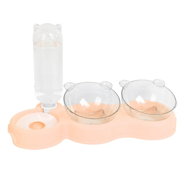 3-in-1 Pet Feeder with Two Bowls and Automatic Drinking Bottle
