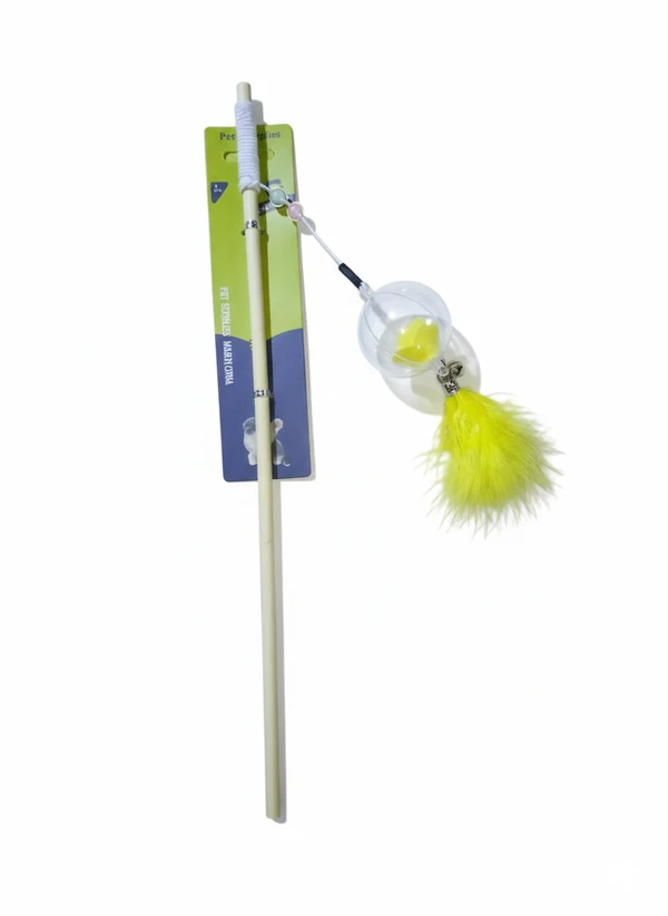 Interactive Cat Wand Teaser Toy Transparent Ball with Colorful Flower Inside, Soft Feather, and Two Bells