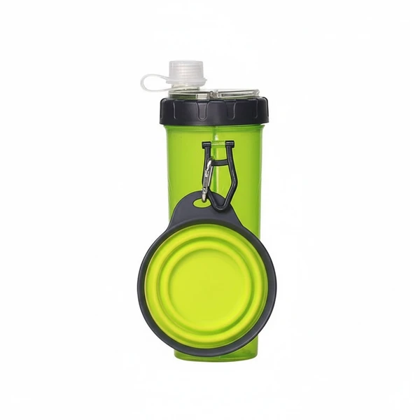 2-in-1 Portable Pet Outdoor Bottle with Collapsible Folding Silicone Cup – Water and Food Combo Set for Travel