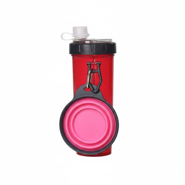 2-in-1 Portable Pet Outdoor Bottle with Collapsible Folding Silicone Cup – Water and Food Combo Set for Travel