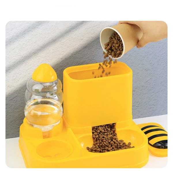 2-in-1 Food and Water Bee Shaped Automatic Pet Feeder for Dogs & Cats - Yellow