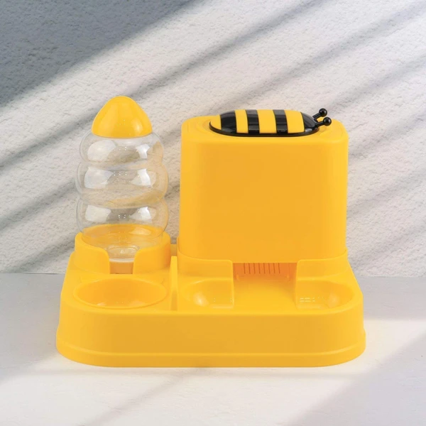 2-in-1 Food and Water Bee Shaped Automatic Pet Feeder for Dogs & Cats - Yellow