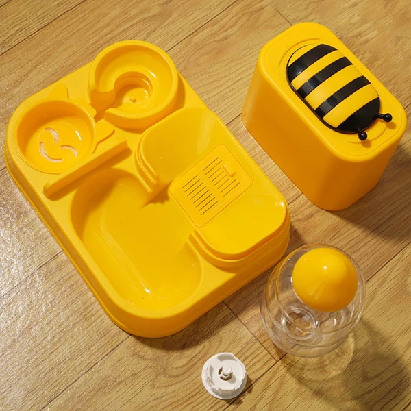 2-in-1 Food and Water Bee Shaped Automatic Pet Feeder for Dogs & Cats - Yellow