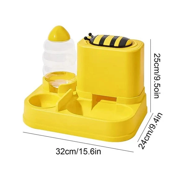 2-in-1 Food and Water Bee Shaped Automatic Pet Feeder for Dogs & Cats - Yellow