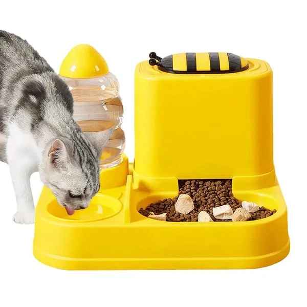 2-in-1 Food and Water Bee Shaped Automatic Pet Feeder for Dogs & Cats - Yellow