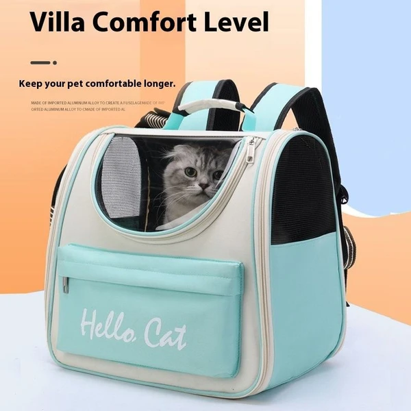 Hello Cat Portable Travel Pet Backpack – Comfortable Foldable Breathable Double Shoulder Bag for Cats & Small Dogs 