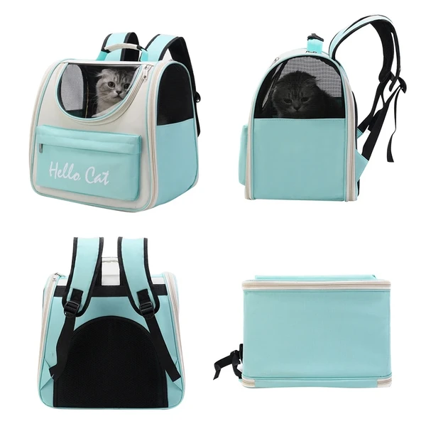 Hello Cat Portable Travel Pet Backpack – Comfortable Foldable Breathable Double Shoulder Bag for Cats & Small Dogs 