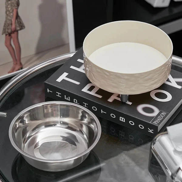 Elevated Wavy Pet Bowl with Stainless Steel Internal Bowl for Cats & Dogs 