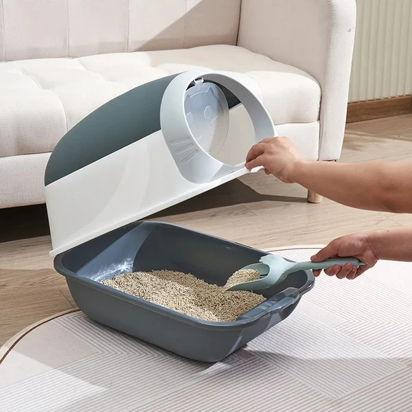 Cute Cat Head Closed Litter Box Enclosed with Scoop & Filter with Odor Control & Drawer Tray 