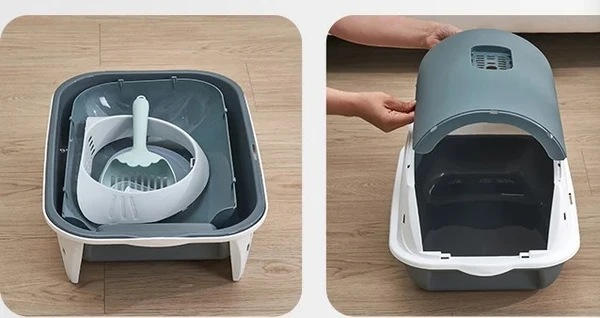 Cute Cat Head Closed Litter Box Enclosed with Scoop & Filter with Odor Control & Drawer Tray 