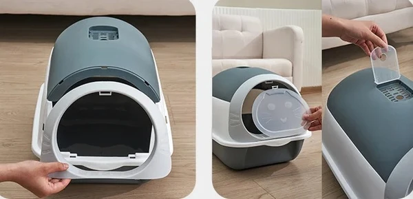 Cute Cat Head Closed Litter Box Enclosed with Scoop & Filter with Odor Control & Drawer Tray 