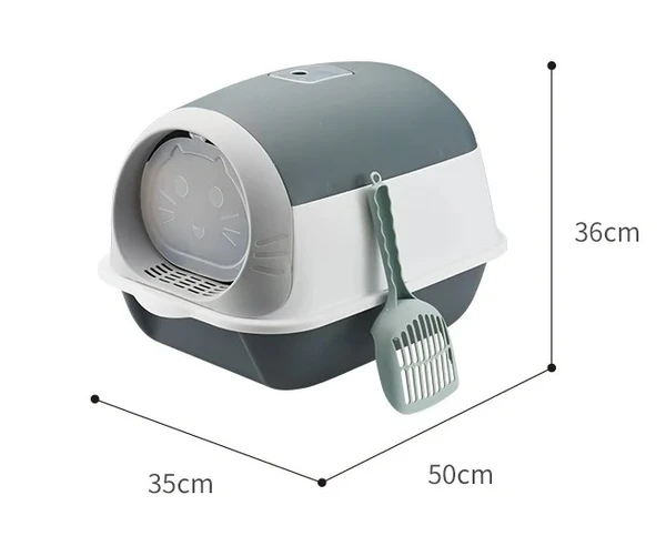 Cute Cat Head Closed Litter Box Enclosed with Scoop & Filter with Odor Control & Drawer Tray 