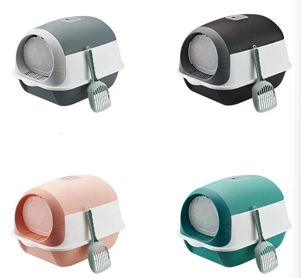 Cute Cat Head Closed Litter Box Enclosed with Scoop & Filter with Odor Control & Drawer Tray 