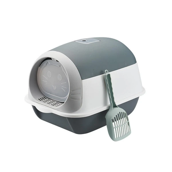 Cute Cat Head Closed Litter Box Enclosed with Scoop & Filter with Odor Control & Drawer Tray