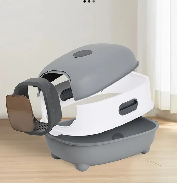 Detachable Enclosed Large Cat Litter Box with Scoop (56x39x40cm)