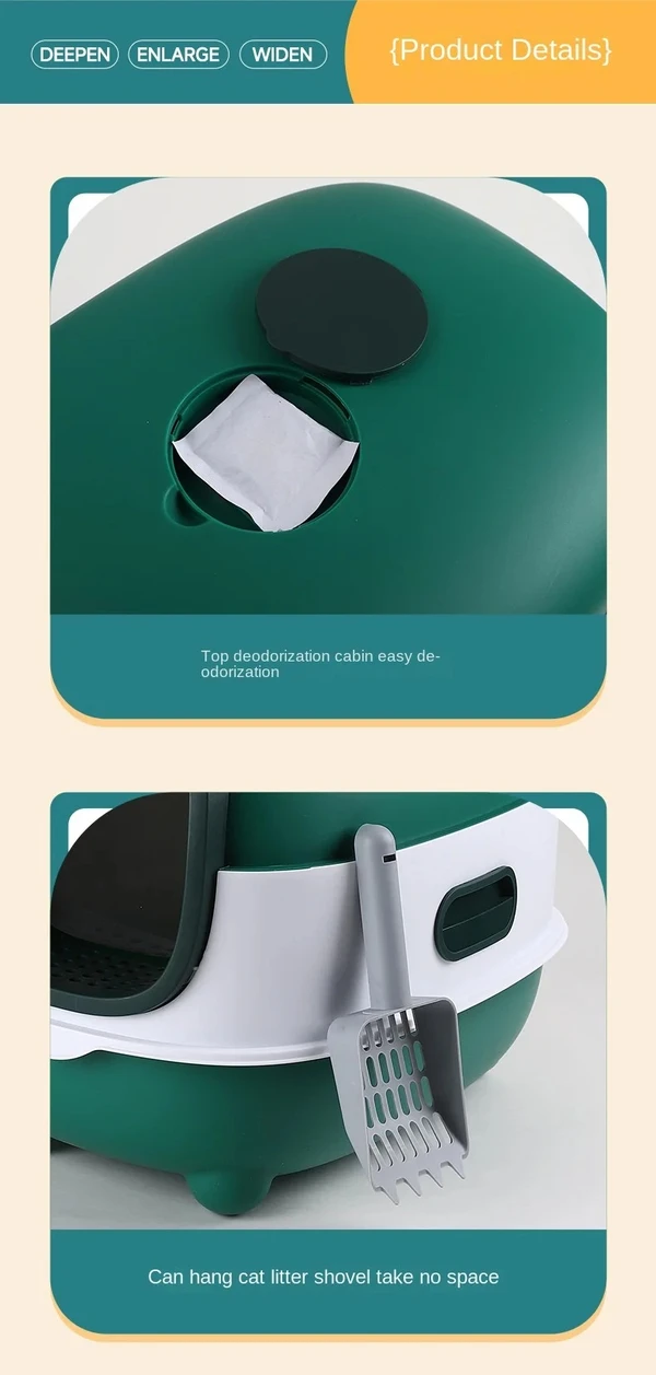 Detachable Enclosed Large Cat Litter Box with Scoop (56x39x40cm)