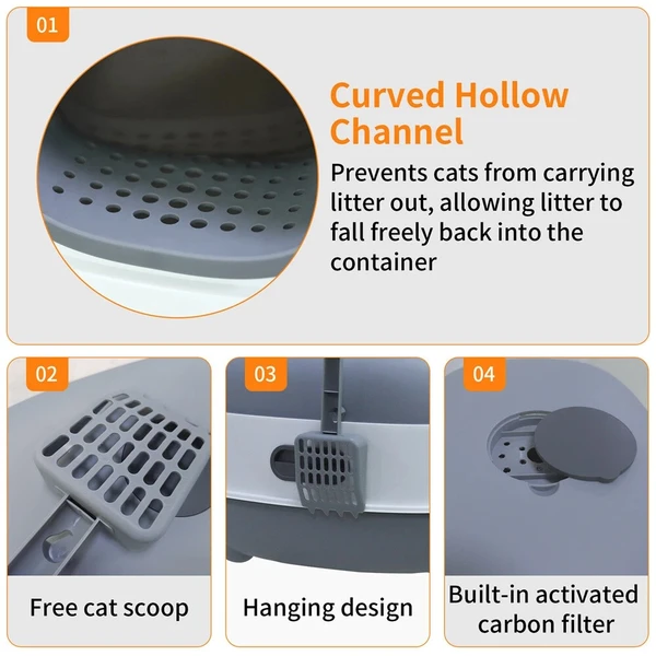 Detachable Enclosed Large Cat Litter Box with Scoop (56x39x40cm)