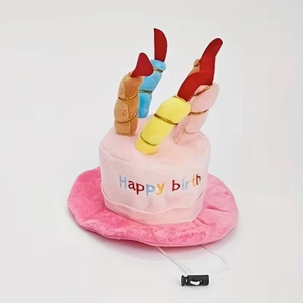 Dog Birthday Cake Hat with Candles – Adjustable Pet Party Hat for Small Dogs & Cats | Cute Birthday Costume